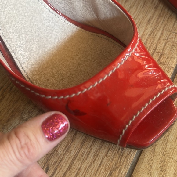 Prada Red Patent Leather Espadrille Wedge Peep Toe Heels Size 39 (8.5-9) - Picture 7 of 16